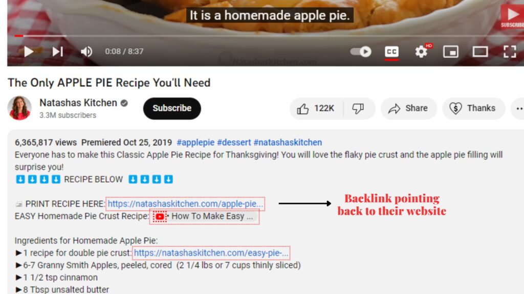 youtube backlinks pointing back to the website